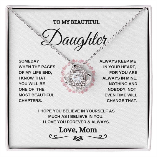 To My Daughter Keep Me In Your Heart Love Knot Necklace