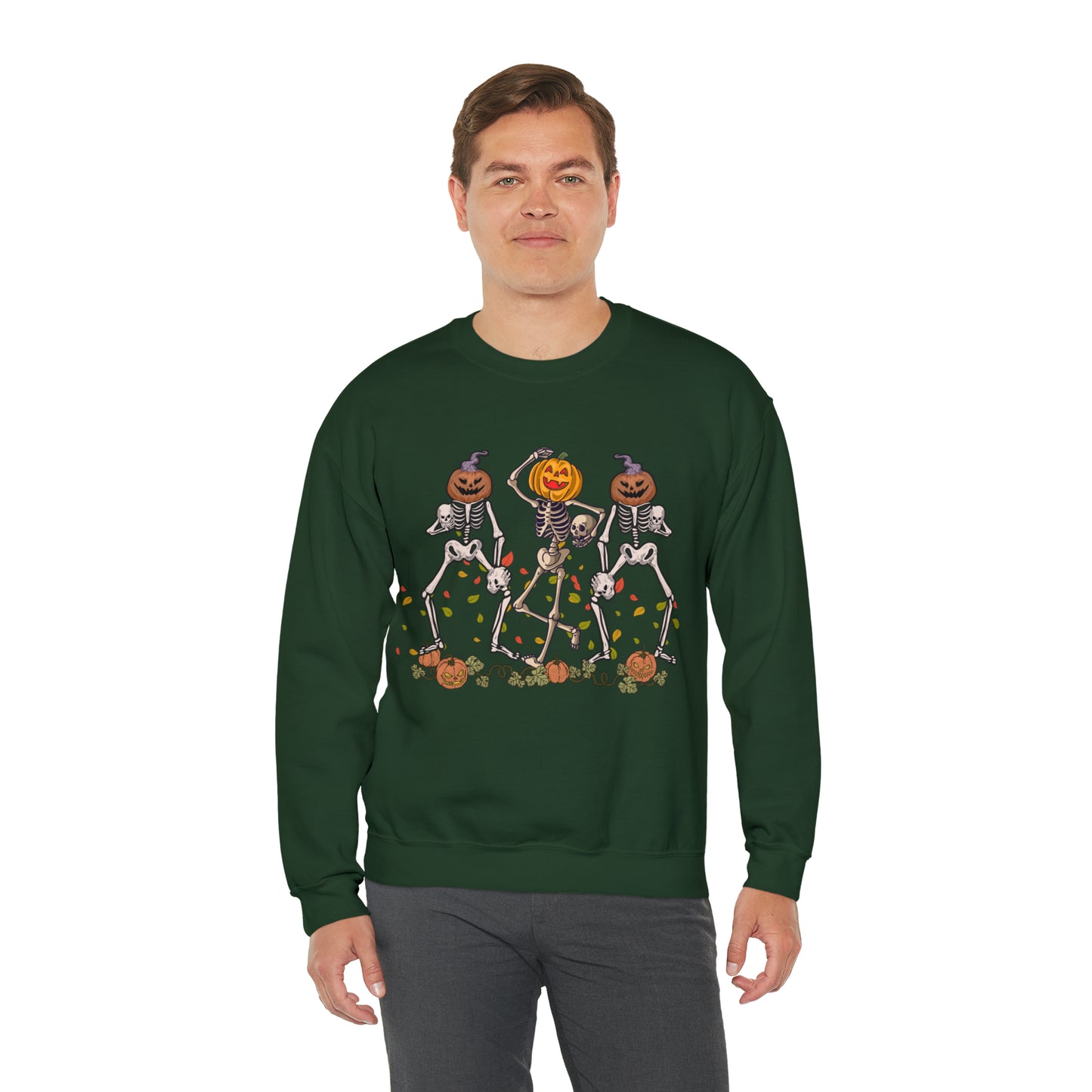 Halloween Skeletons Pumpkin Unisex Crewneck Sweatshirt | Crew neck, DTG, Men's Clothing, Regular fit, Sweatshirts, Unisex, Valentine's Day Picks, Women's Clothing