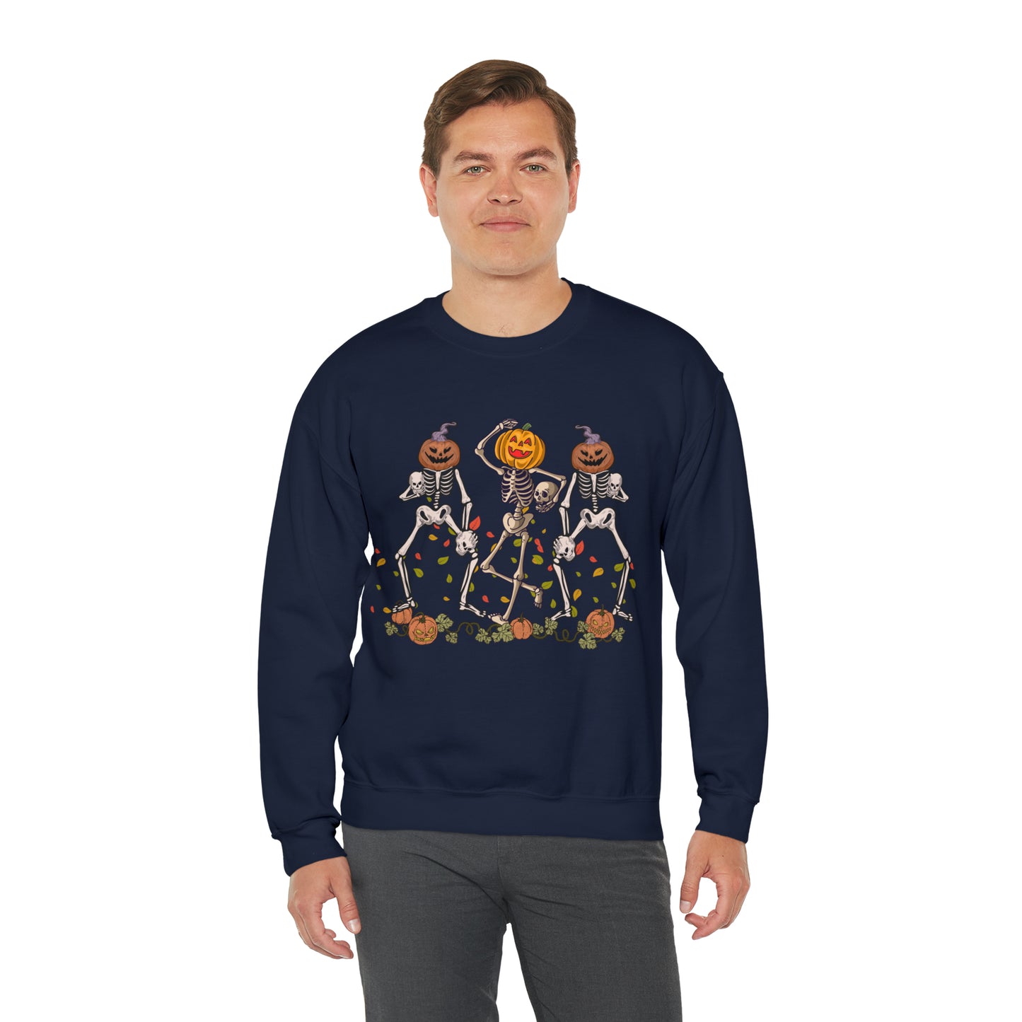 Halloween Skeletons Pumpkin Unisex Crewneck Sweatshirt | Crew neck, DTG, Men's Clothing, Regular fit, Sweatshirts, Unisex, Valentine's Day Picks, Women's Clothing