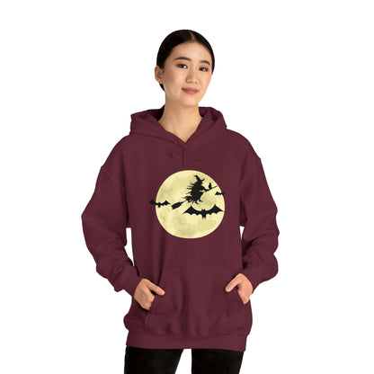 Happy Halloween Full Moon Witch Bat Unisex Hooded Sweatshirt | DTG, Hoodies, Men's Clothing, Regular fit, Unisex, Women's Clothing