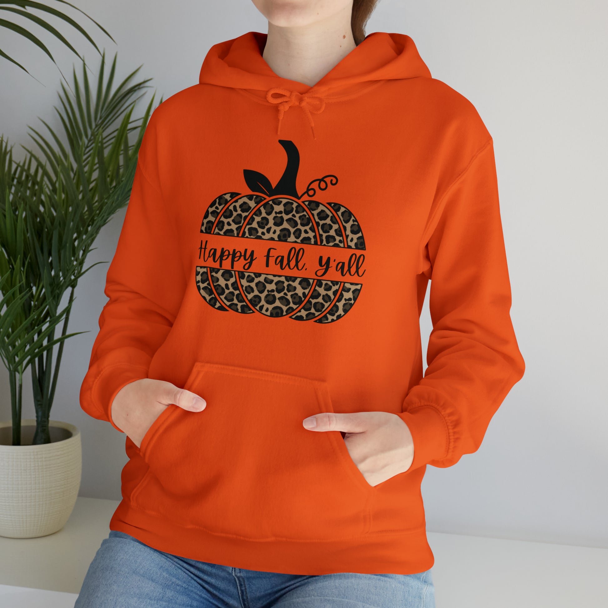 Happy Fall Y'all Hooded Unisex Hooded Sweatshirt | DTG, Hoodies, Men's Clothing, Regular fit, Unisex, Women's Clothing