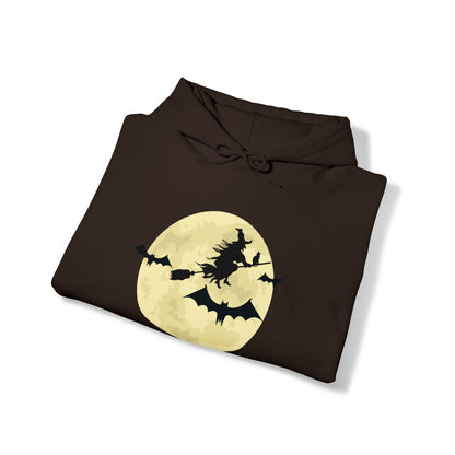 Happy Halloween Full Moon Witch Bat Unisex Hooded Sweatshirt | DTG, Hoodies, Men's Clothing, Regular fit, Unisex, Women's Clothing