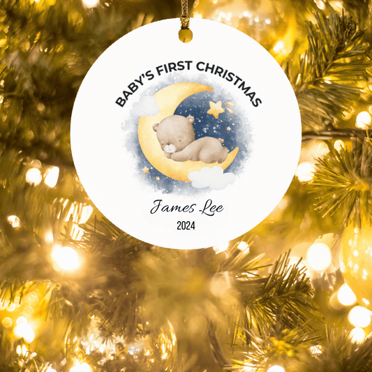 Personalized Baby's First Christmas Bear Moon Ornament