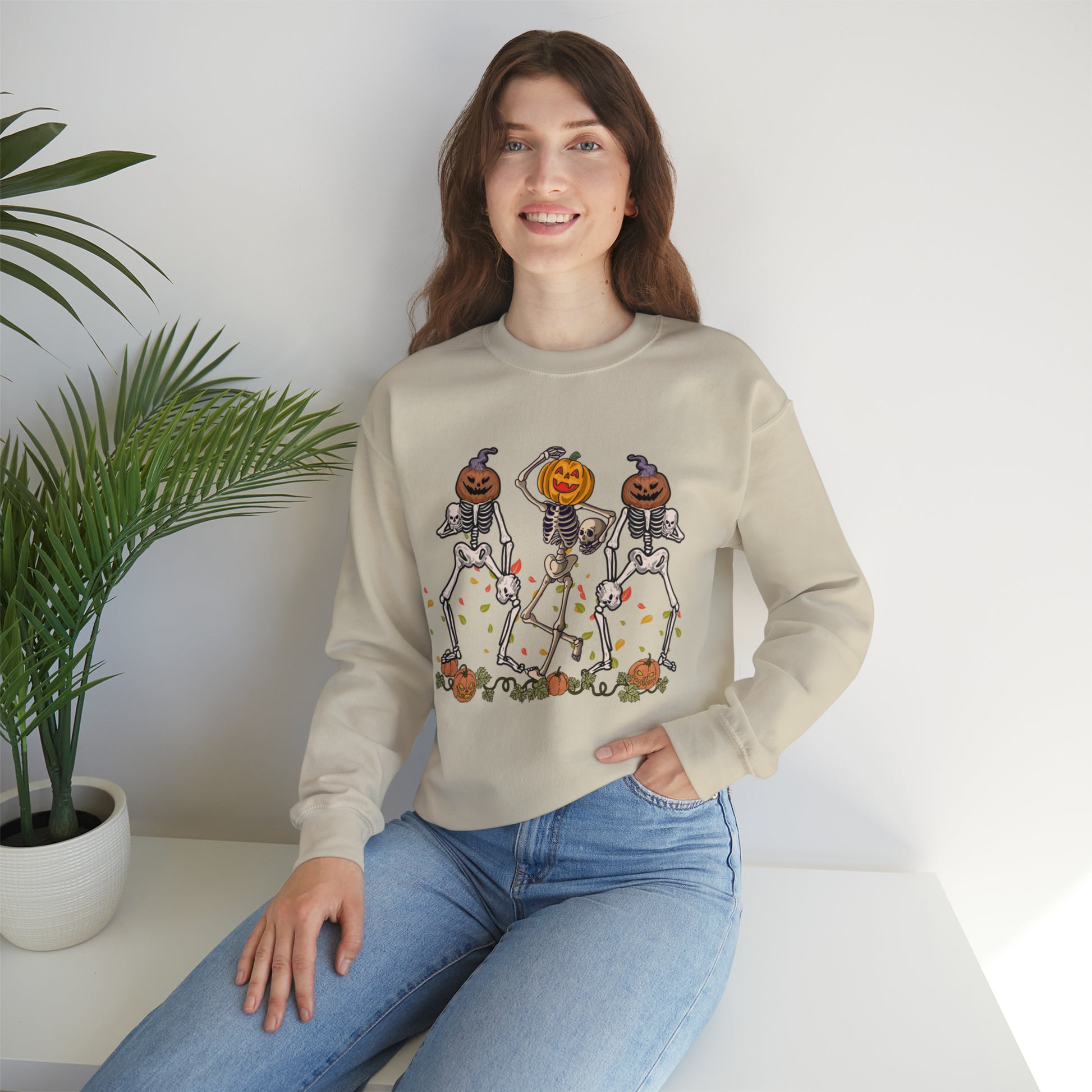 Halloween Skeletons Pumpkin Unisex Crewneck Sweatshirt | Crew neck, DTG, Men's Clothing, Regular fit, Sweatshirts, Unisex, Valentine's Day Picks, Women's Clothing