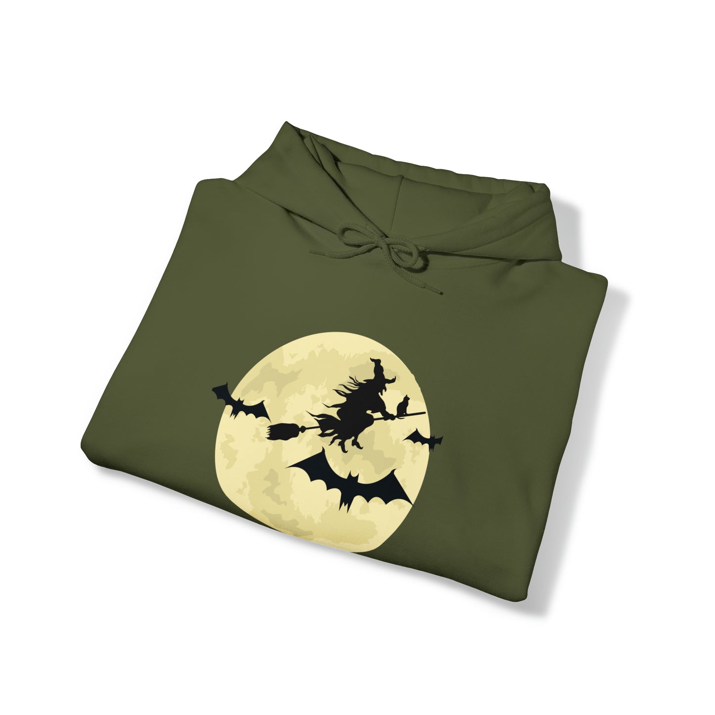 Happy Halloween Full Moon Witch Bat Unisex Hooded Sweatshirt | DTG, Hoodies, Men's Clothing, Regular fit, Unisex, Women's Clothing