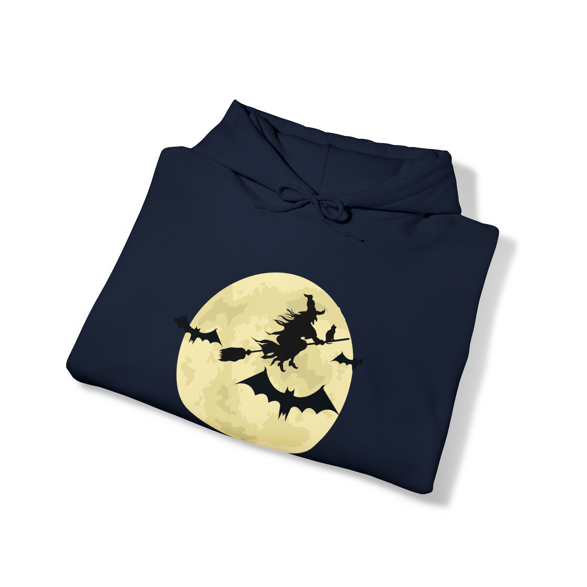 Happy Halloween Full Moon Witch Bat Unisex Hooded Sweatshirt | DTG, Hoodies, Men's Clothing, Regular fit, Unisex, Women's Clothing