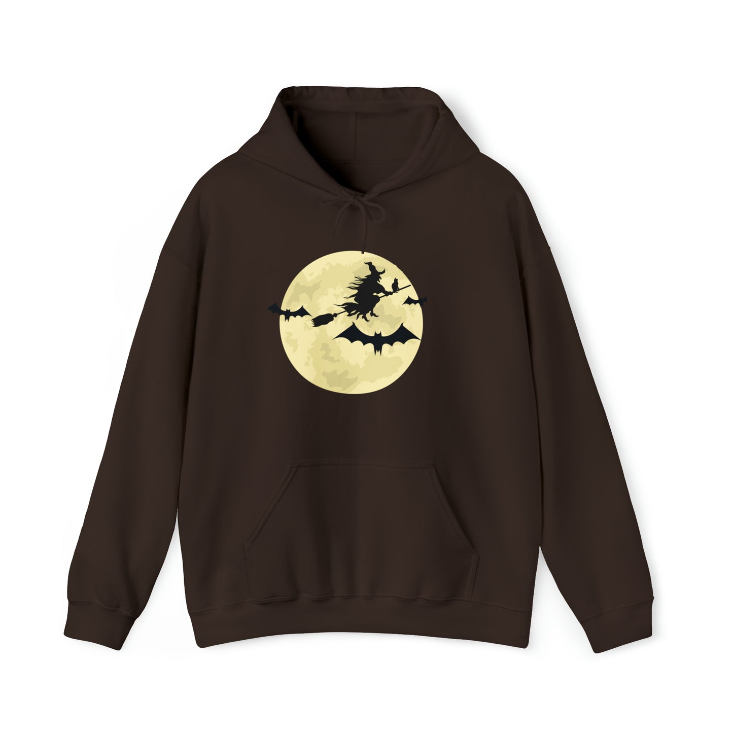 Happy Halloween Full Moon Witch Bat Unisex Hooded Sweatshirt | DTG, Hoodies, Men's Clothing, Regular fit, Unisex, Women's Clothing