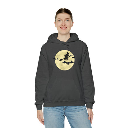 Happy Halloween Full Moon Witch Bat Unisex Hooded Sweatshirt | DTG, Hoodies, Men's Clothing, Regular fit, Unisex, Women's Clothing