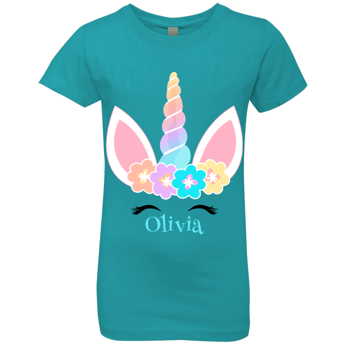 Personalized Customized Girl Name Unicorn Flowers Head Shirt | Girls' Princess T-Shirt | Short Sleeve, T-Shirts, Youth