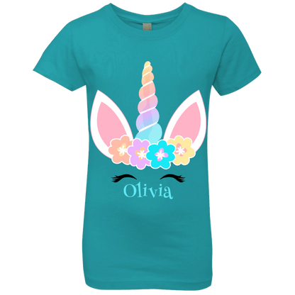 Personalized Customized Girl Name Unicorn Flowers Head Shirt | Girls' Princess T-Shirt | Short Sleeve, T-Shirts, Youth