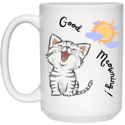 Good Meowning Cup | 11 oz. White Mug | 15 oz. White Mug |