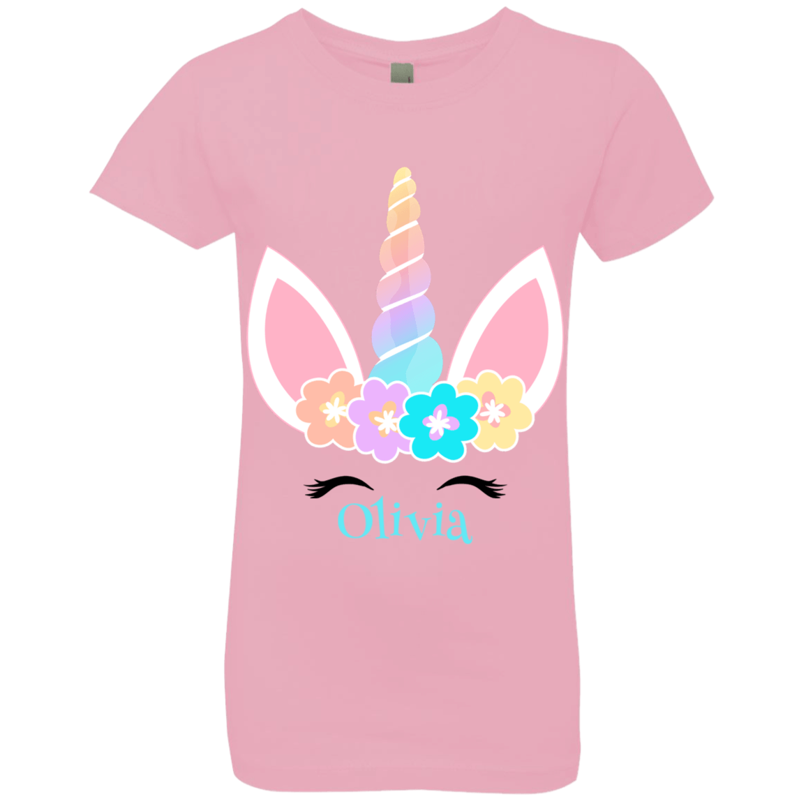 Personalized Customized Girl Name Unicorn Flowers Head Shirt | Girls' Princess T-Shirt | Short Sleeve, T-Shirts, Youth