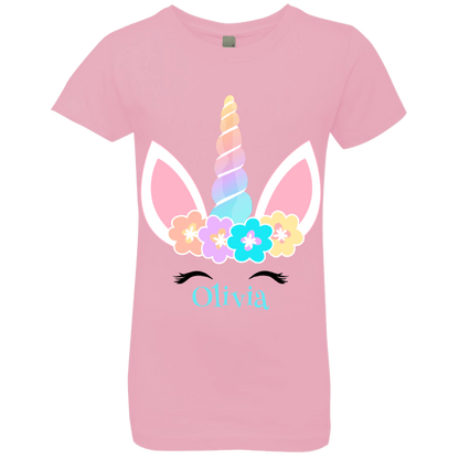 Personalized Customized Girl Name Unicorn Flowers Head Shirt | Girls' Princess T-Shirt | Short Sleeve, T-Shirts, Youth