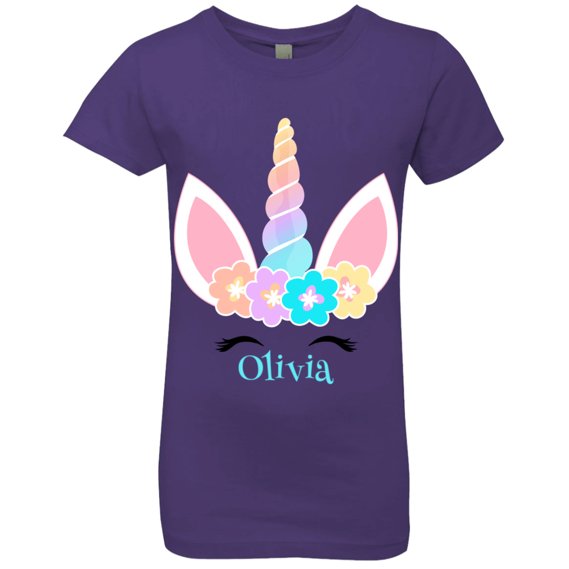 Personalized Customized Girl Name Unicorn Flowers Head Shirt | Girls' Princess T-Shirt | Short Sleeve, T-Shirts, Youth