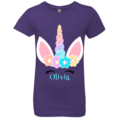 Personalized Customized Girl Name Unicorn Flowers Head Shirt | Girls' Princess T-Shirt | Short Sleeve, T-Shirts, Youth