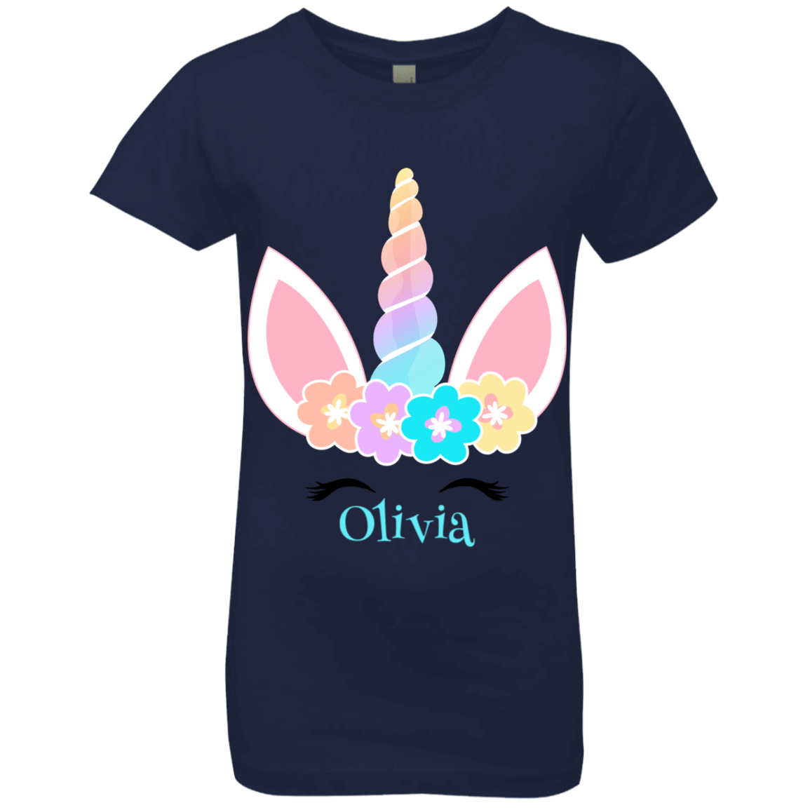 Personalized Customized Girl Name Unicorn Flowers Head Shirt | Girls' Princess T-Shirt | Short Sleeve, T-Shirts, Youth