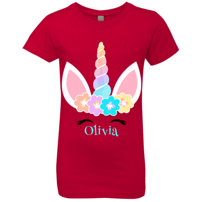 Personalized Customized Girl Name Unicorn Flowers Head Shirt | Girls' Princess T-Shirt | Short Sleeve, T-Shirts, Youth