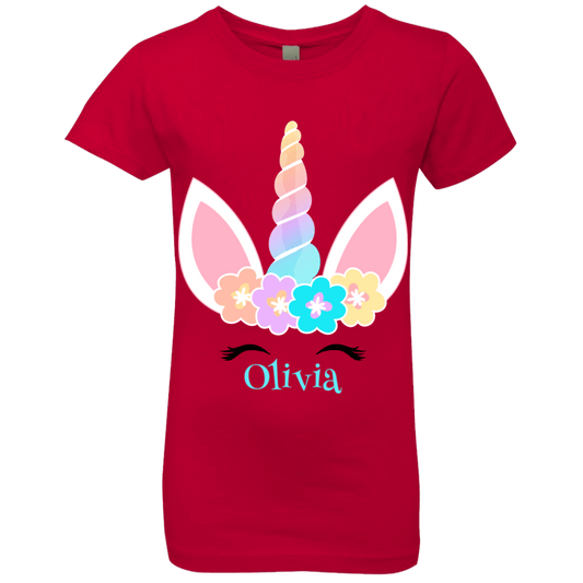 Personalized Customized Girl Name Unicorn Flowers Head Shirt | Girls' Princess T-Shirt | Short Sleeve, T-Shirts, Youth