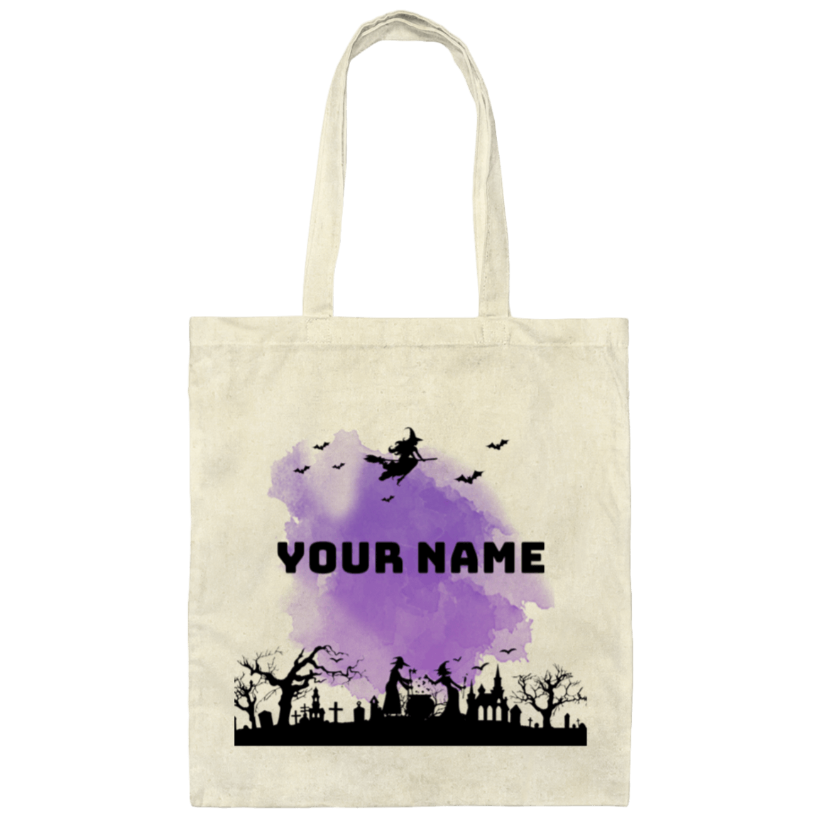 Personalized Halloween Tote Bag | Pumpkin, Witch, Black Cat, Castle