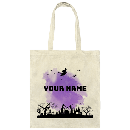 Personalized Halloween Tote Bag | Pumpkin, Witch, Black Cat, Castle