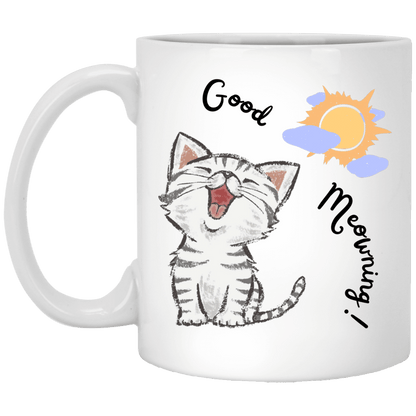 Good Meowning Cup | 11 oz. White Mug | 15 oz. White Mug |