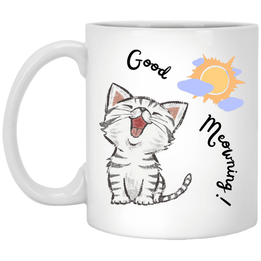 Good Meowning Cup | 11 oz. White Mug | 15 oz. White Mug |