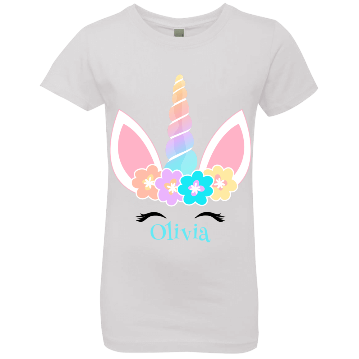 Personalized Customized Girl Name Unicorn Flowers Head Shirt | Girls' Princess T-Shirt | Short Sleeve, T-Shirts, Youth