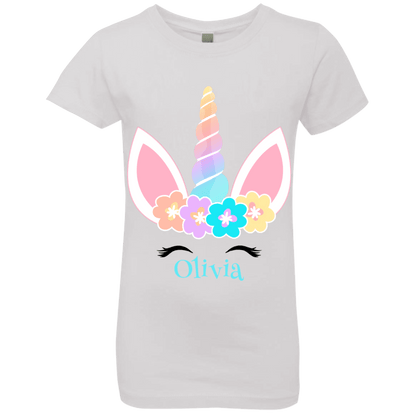 Personalized Customized Girl Name Unicorn Flowers Head Shirt | Girls' Princess T-Shirt | Short Sleeve, T-Shirts, Youth