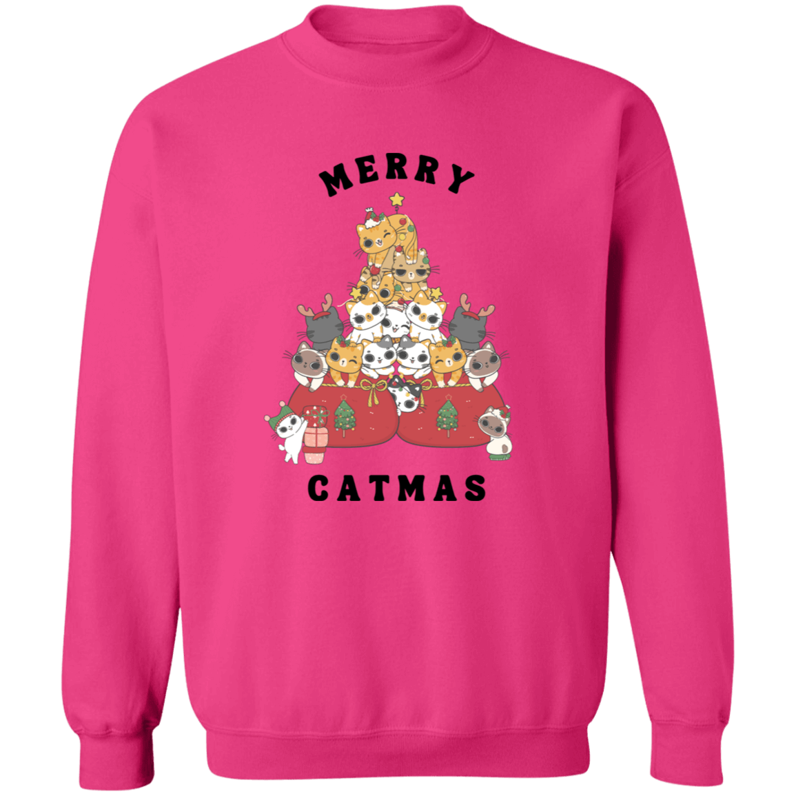 Merry Catmas Crewneck Pullover Sweatshirt | Ugly Christmas Sweater | Men, Pullover, Sweatshirts