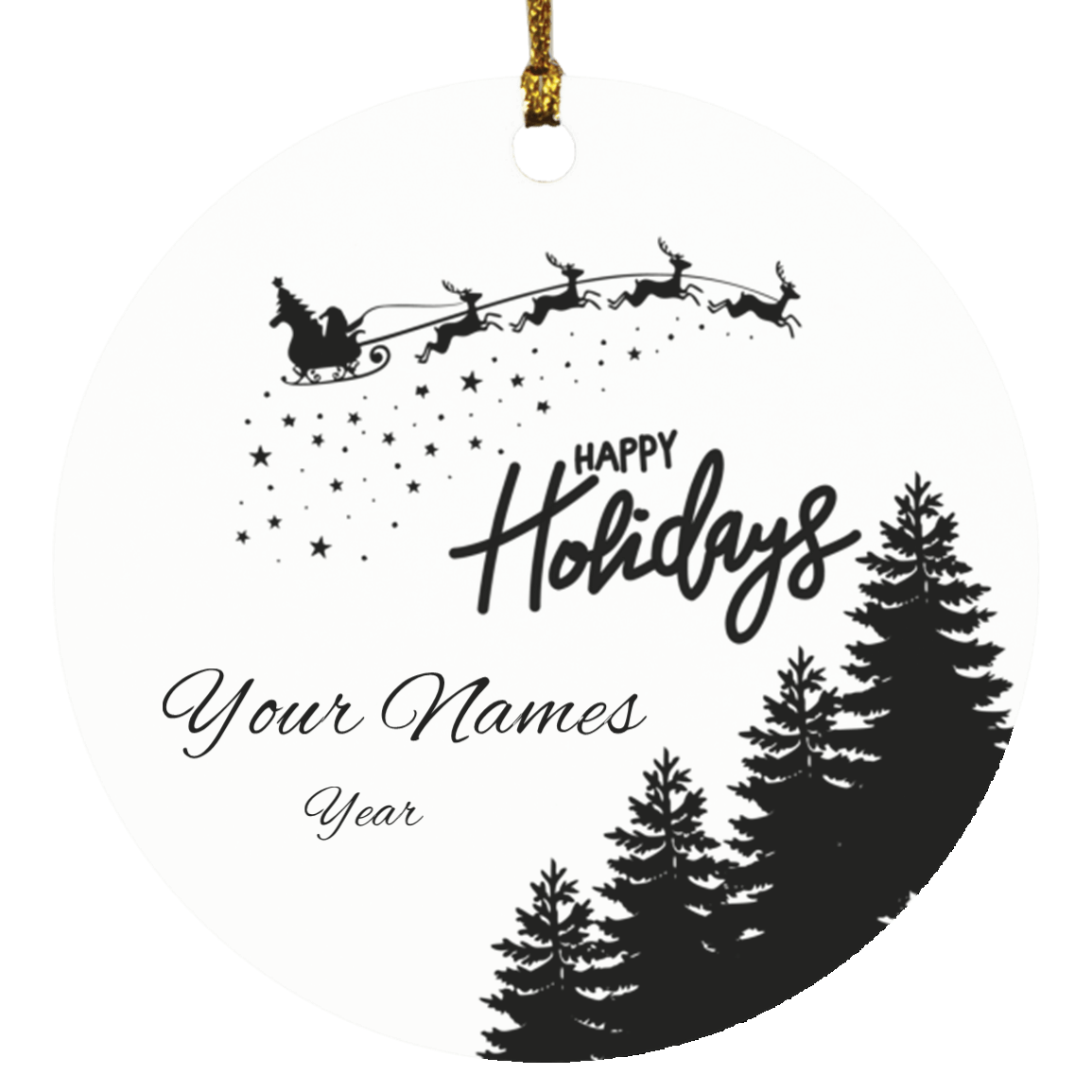 Personalized Happy Holidays Santa Sleigh Ornament