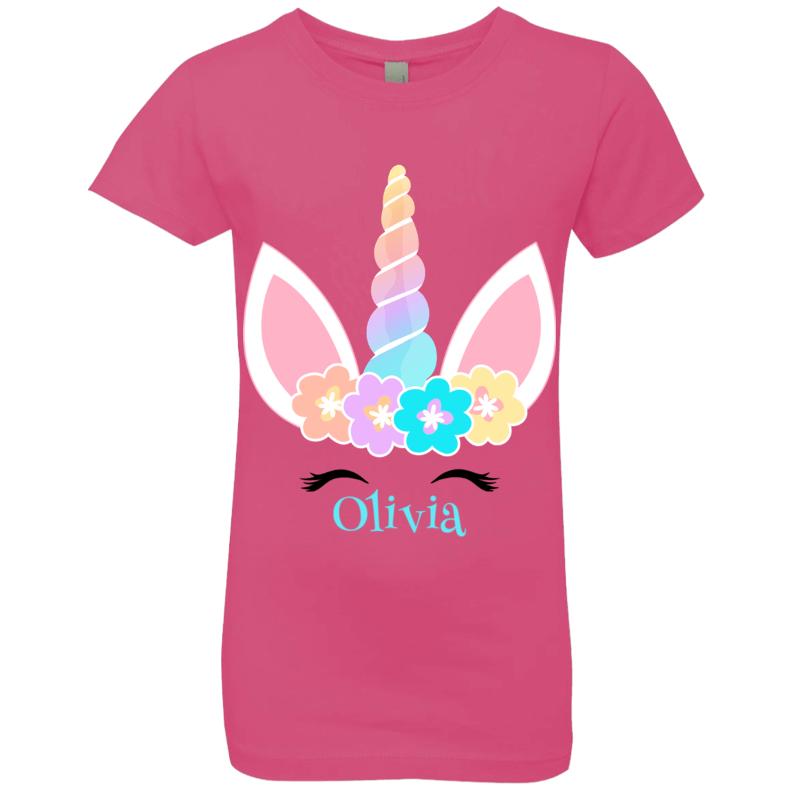 Personalized Customized Girl Name Unicorn Flowers Head Shirt | Girls' Princess T-Shirt | Short Sleeve, T-Shirts, Youth