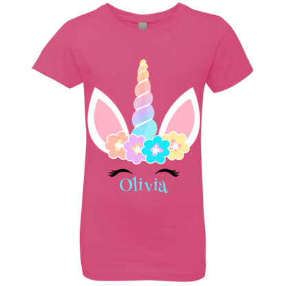 Personalized Customized Girl Name Unicorn Flowers Head Shirt | Girls' Princess T-Shirt | Short Sleeve, T-Shirts, Youth