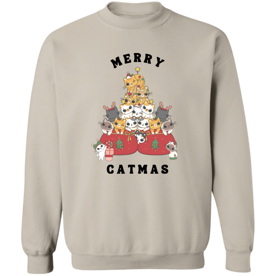 Merry Catmas Crewneck Pullover Sweatshirt | Ugly Christmas Sweater | Men, Pullover, Sweatshirts