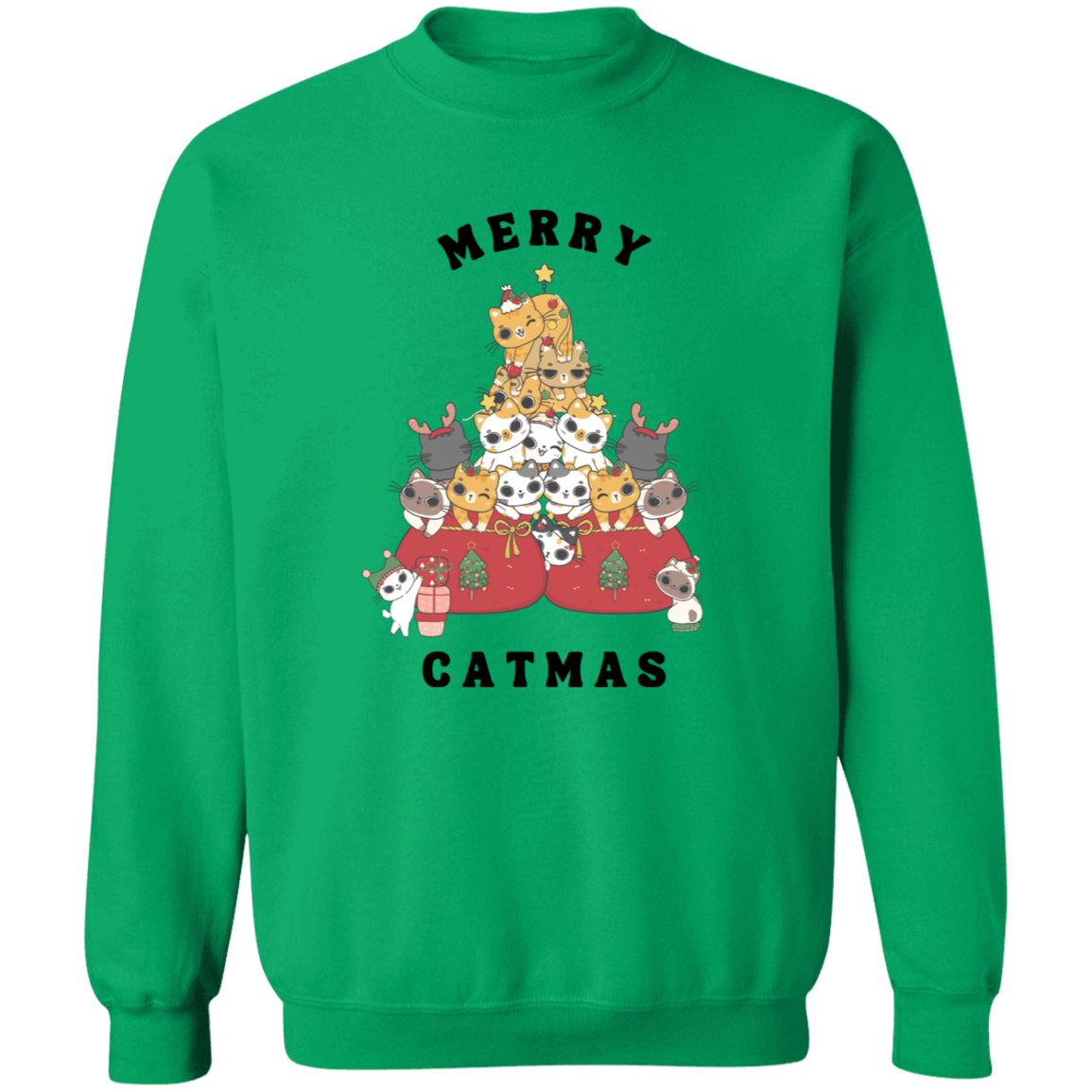 Merry Catmas Crewneck Pullover Sweatshirt | Ugly Christmas Sweater | Men, Pullover, Sweatshirts