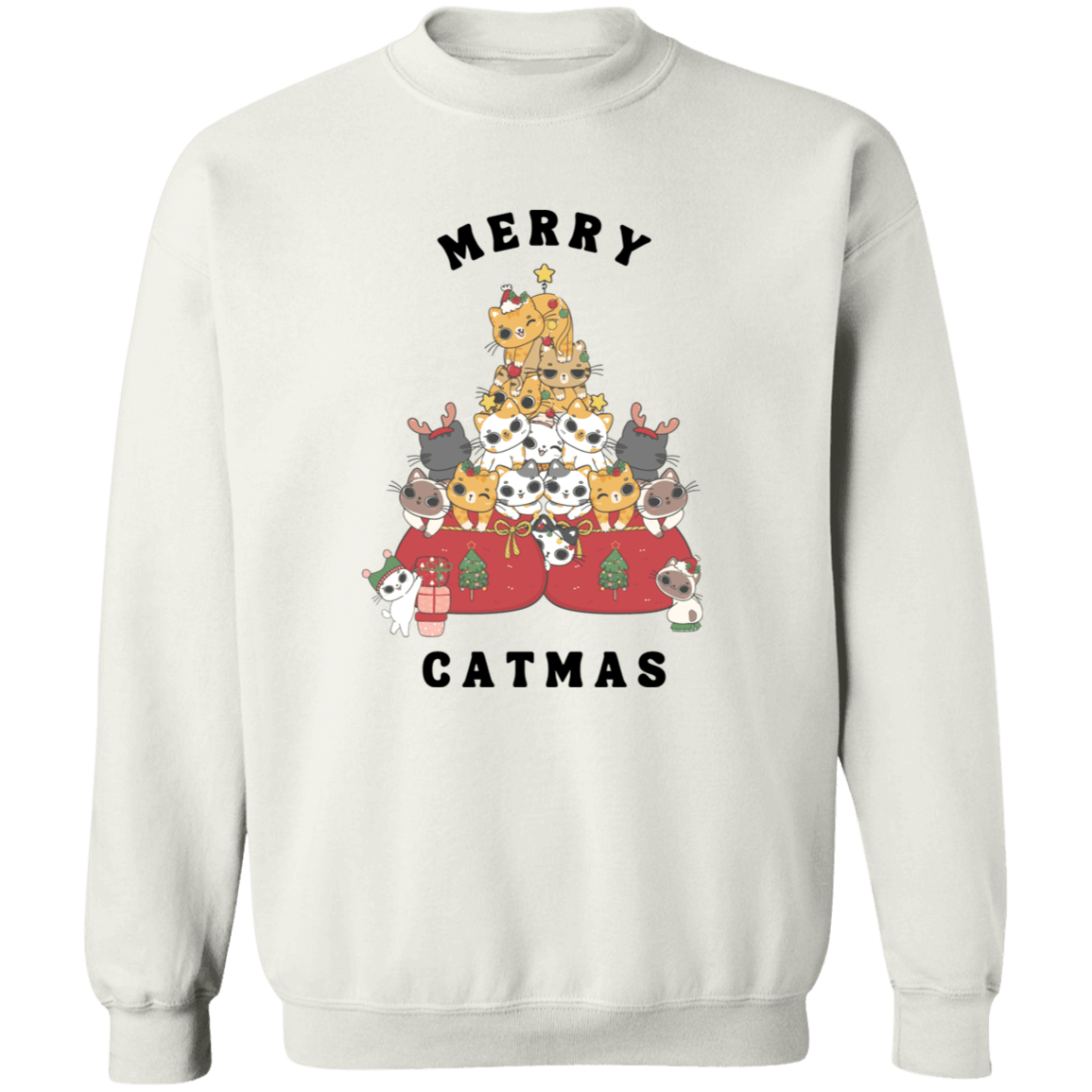 Merry Catmas Crewneck Pullover Sweatshirt | Ugly Christmas Sweater | Men, Pullover, Sweatshirts