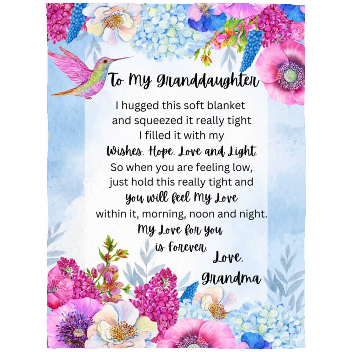 To My Granddaughter Bird and Flower Design Fleece Blanket |