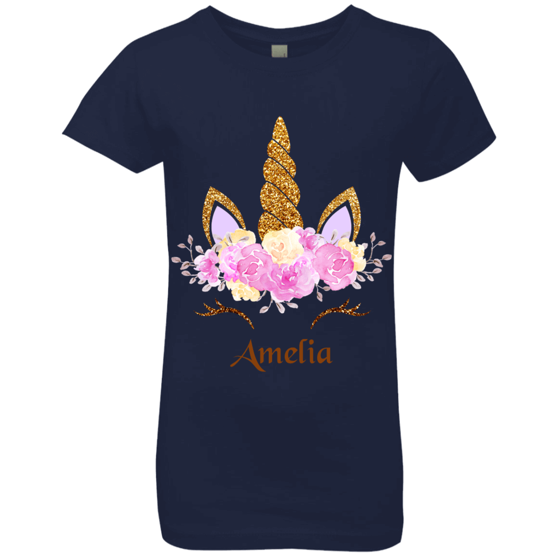 Personalized Customized Girl Name Unicorn Head Rose Shirt | Girls' Princess T-Shirt | Short Sleeve, T-Shirts, Youth