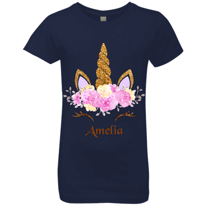 Personalized Customized Girl Name Unicorn Head Rose Shirt | Girls' Princess T-Shirt | Short Sleeve, T-Shirts, Youth