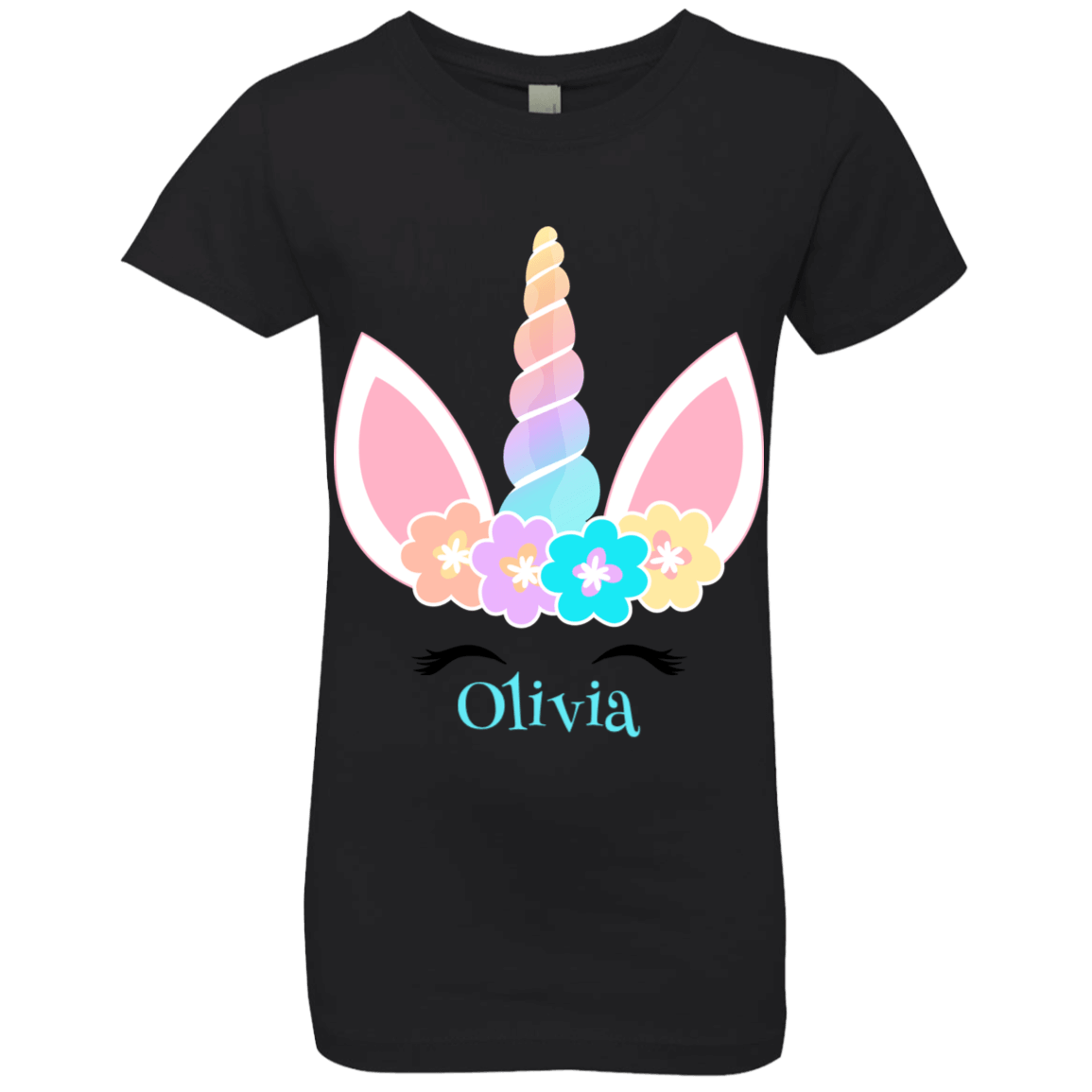 Personalized Customized Girl Name Unicorn Flowers Head Shirt | Girls' Princess T-Shirt | Short Sleeve, T-Shirts, Youth