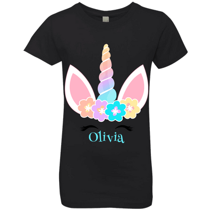 Personalized Customized Girl Name Unicorn Flowers Head Shirt | Girls' Princess T-Shirt | Short Sleeve, T-Shirts, Youth