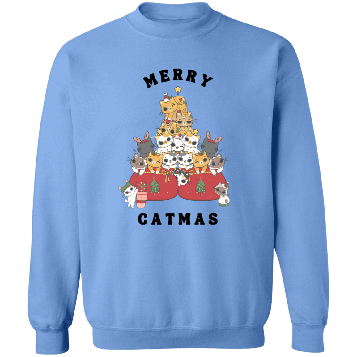 Merry Catmas Crewneck Pullover Sweatshirt | Ugly Christmas Sweater | Men, Pullover, Sweatshirts