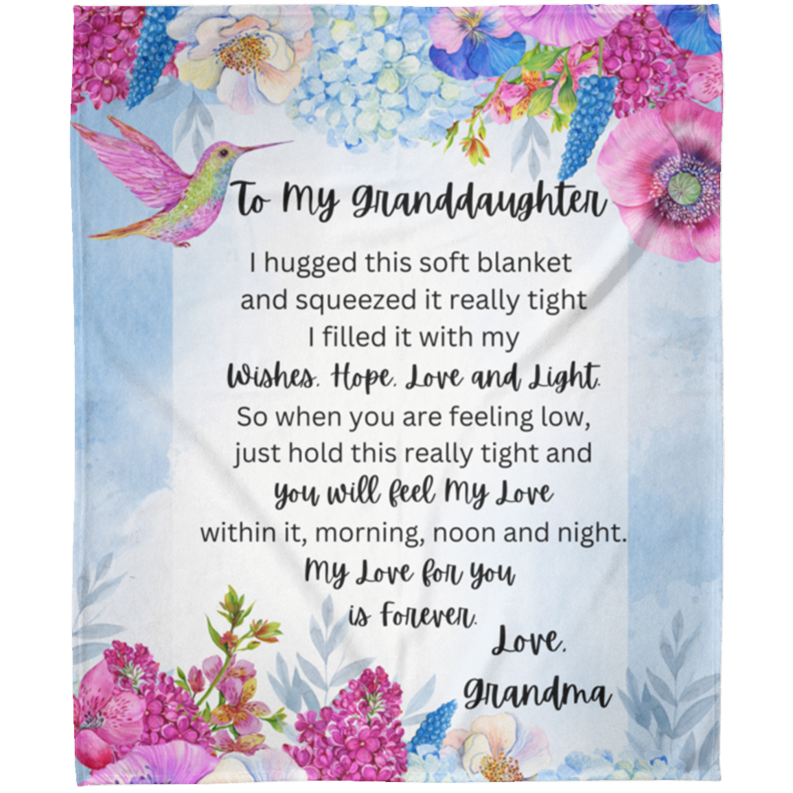 To My Granddaughter Bird and Flower Design Fleece Blanket |