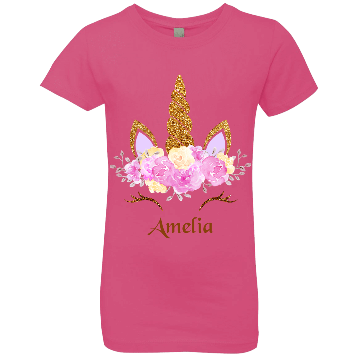 Personalized Customized Girl Name Unicorn Head Rose Shirt | Girls' Princess T-Shirt | Short Sleeve, T-Shirts, Youth