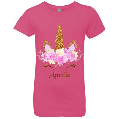 Personalized Customized Girl Name Unicorn Head Rose Shirt | Girls' Princess T-Shirt | Short Sleeve, T-Shirts, Youth