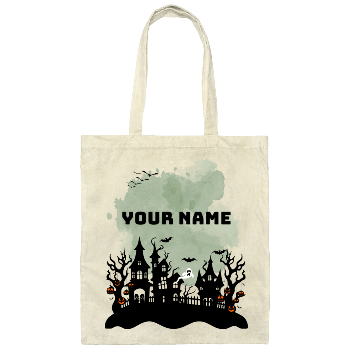 Personalized Halloween Tote Bag | Pumpkin, Witch, Black Cat, Castle