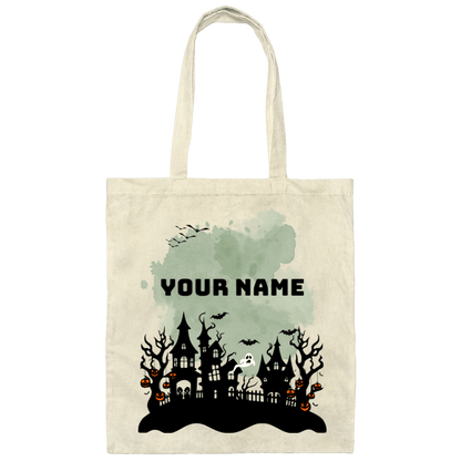 Personalized Halloween Tote Bag | Pumpkin, Witch, Black Cat, Castle