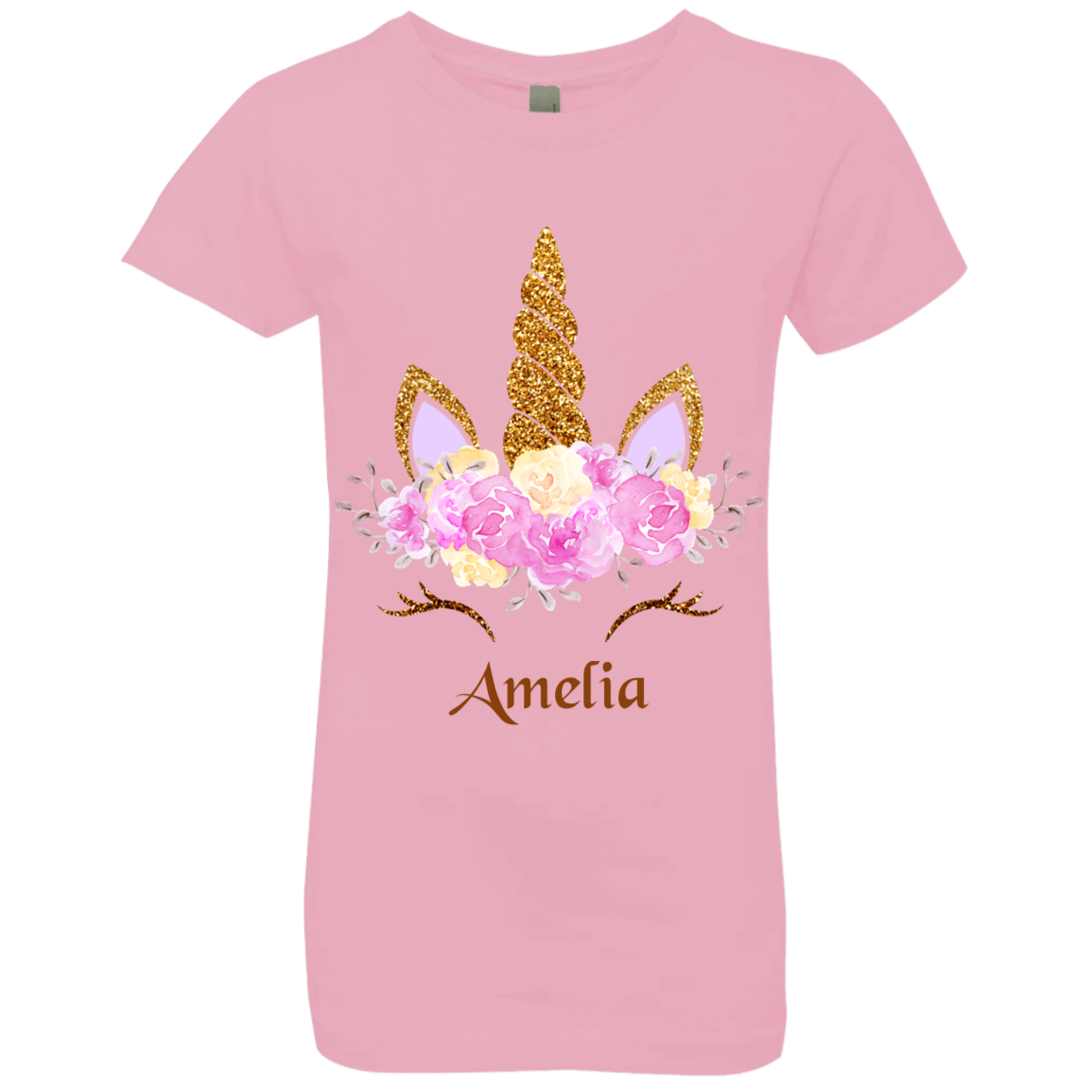 Personalized Customized Girl Name Unicorn Head Rose Shirt | Girls' Princess T-Shirt | Short Sleeve, T-Shirts, Youth