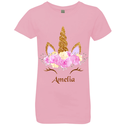 Personalized Customized Girl Name Unicorn Head Rose Shirt | Girls' Princess T-Shirt | Short Sleeve, T-Shirts, Youth