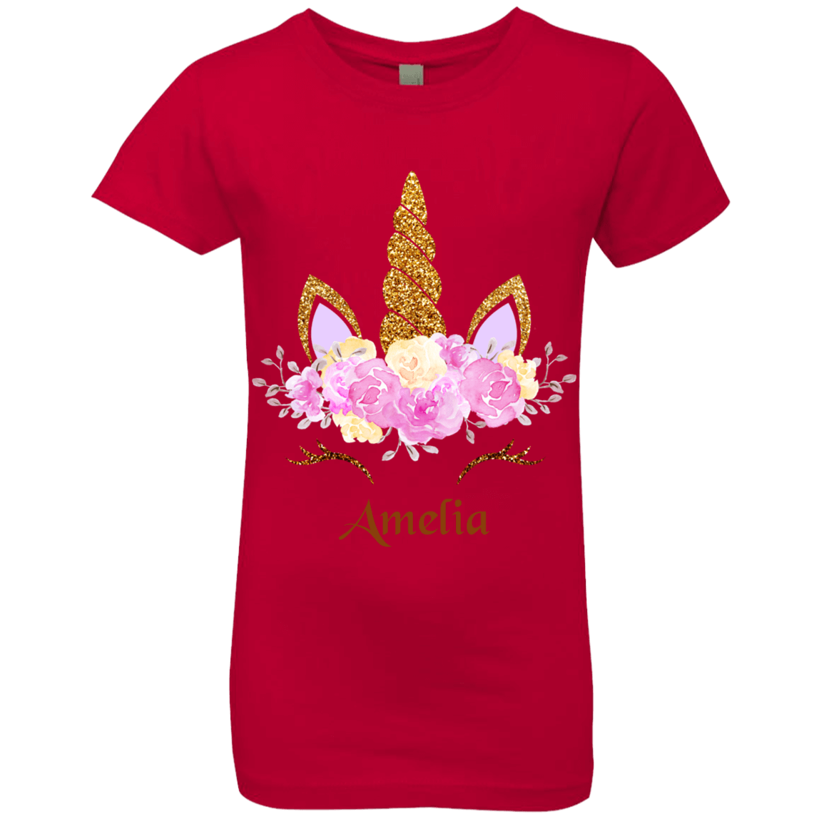 Personalized Customized Girl Name Unicorn Head Rose Shirt | Girls' Princess T-Shirt | Short Sleeve, T-Shirts, Youth