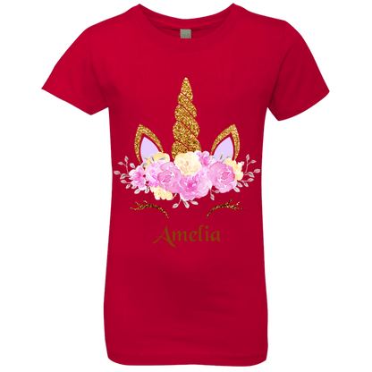 Personalized Customized Girl Name Unicorn Head Rose Shirt | Girls' Princess T-Shirt | Short Sleeve, T-Shirts, Youth